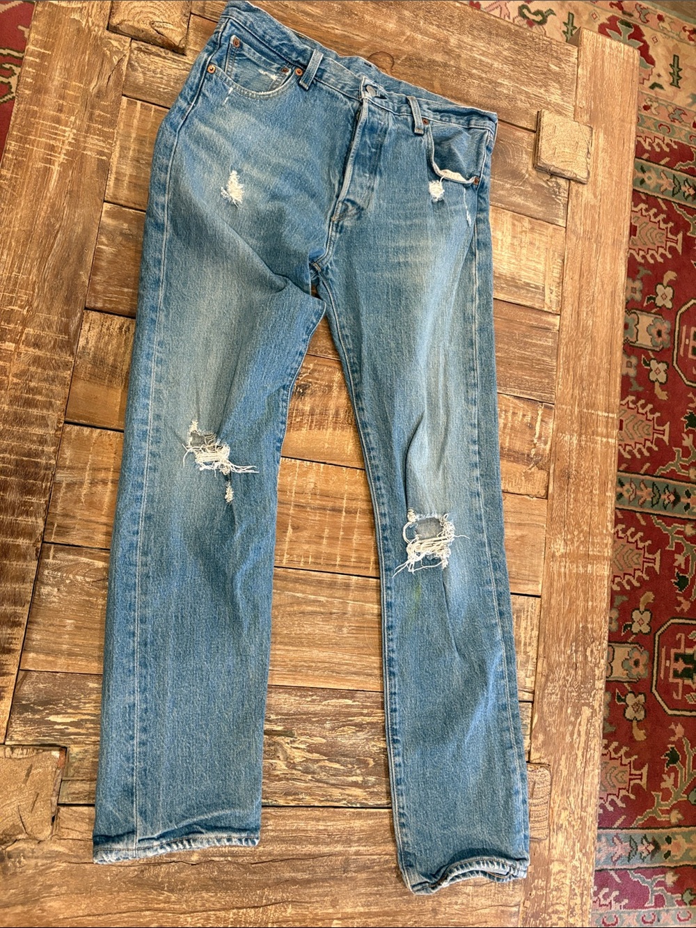 LEVIS 501 93 Vintage button fly Jeans Distressed Light Blue 30